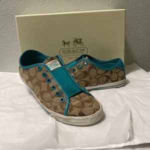 Coach Signature C Khaki/Teal Slip On Sneakers (9)